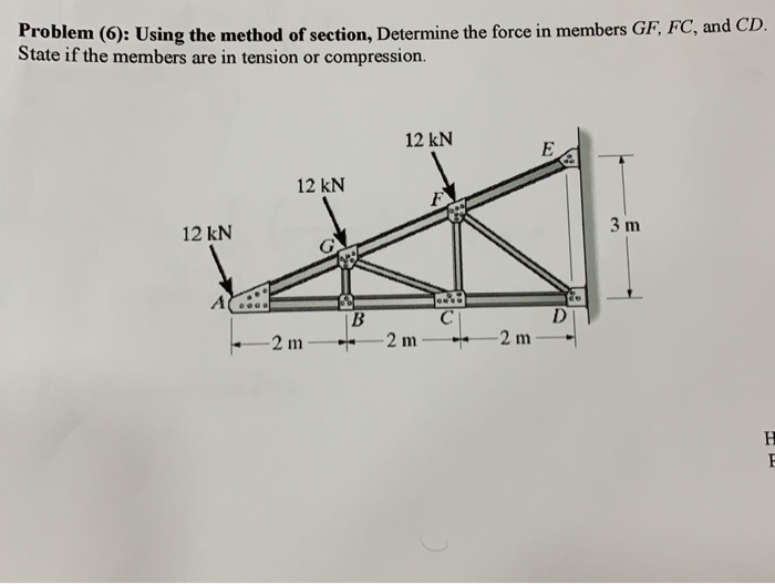 Solved Problem (6): Using the method of section, Determine | Chegg.com