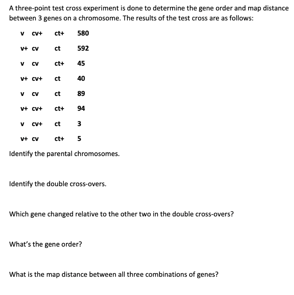 Solved A three-point test cross experiment is done to | Chegg.com