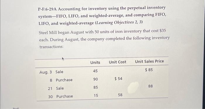 P-F:6-29A Accounting for inventory using the | Chegg.com