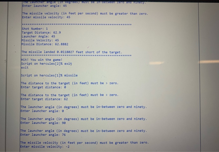Solved Function Lab Programming Exercise Missle Game The | Chegg.com