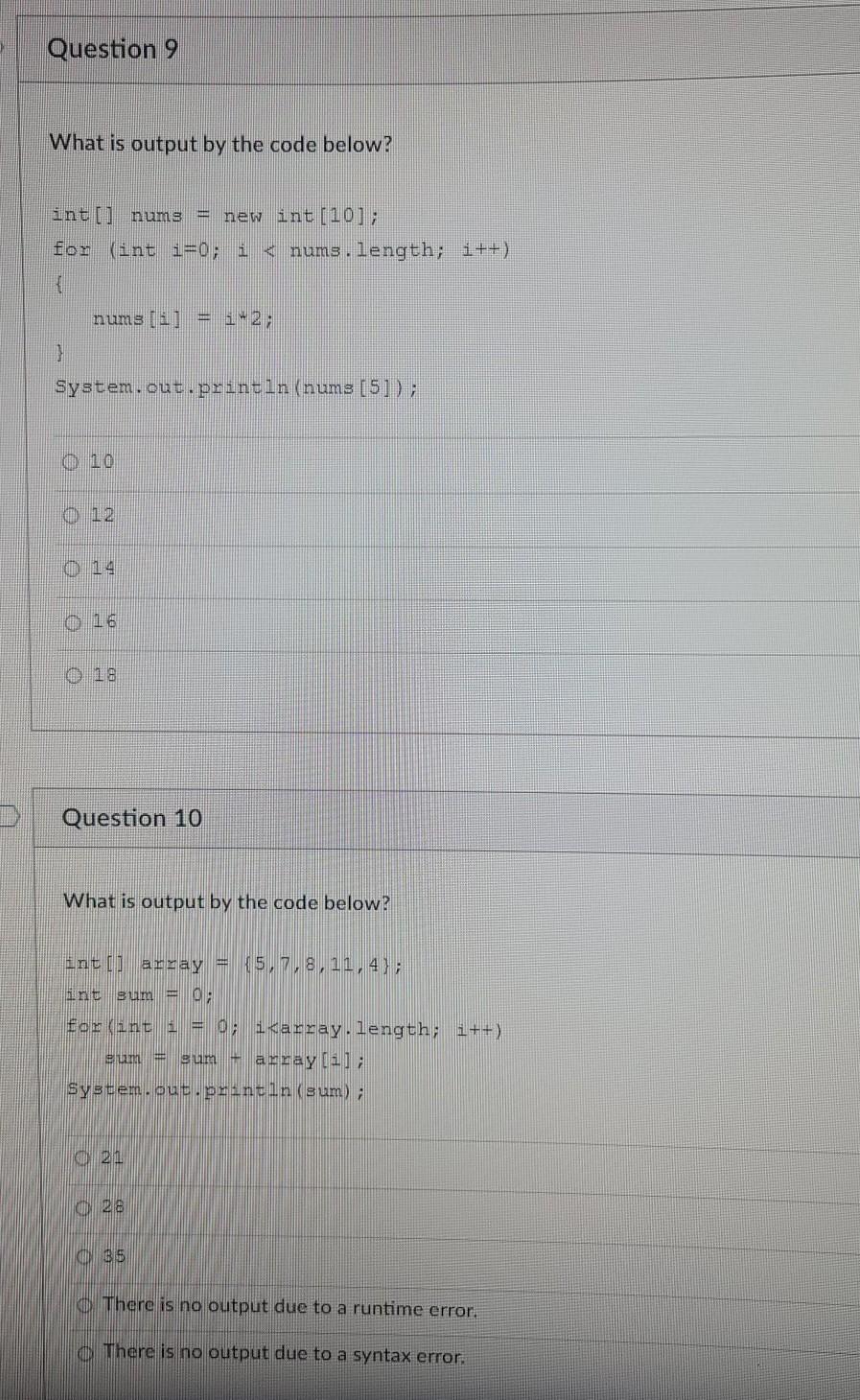 Solved Question 9 What is output by the code below? int[] | Chegg.com