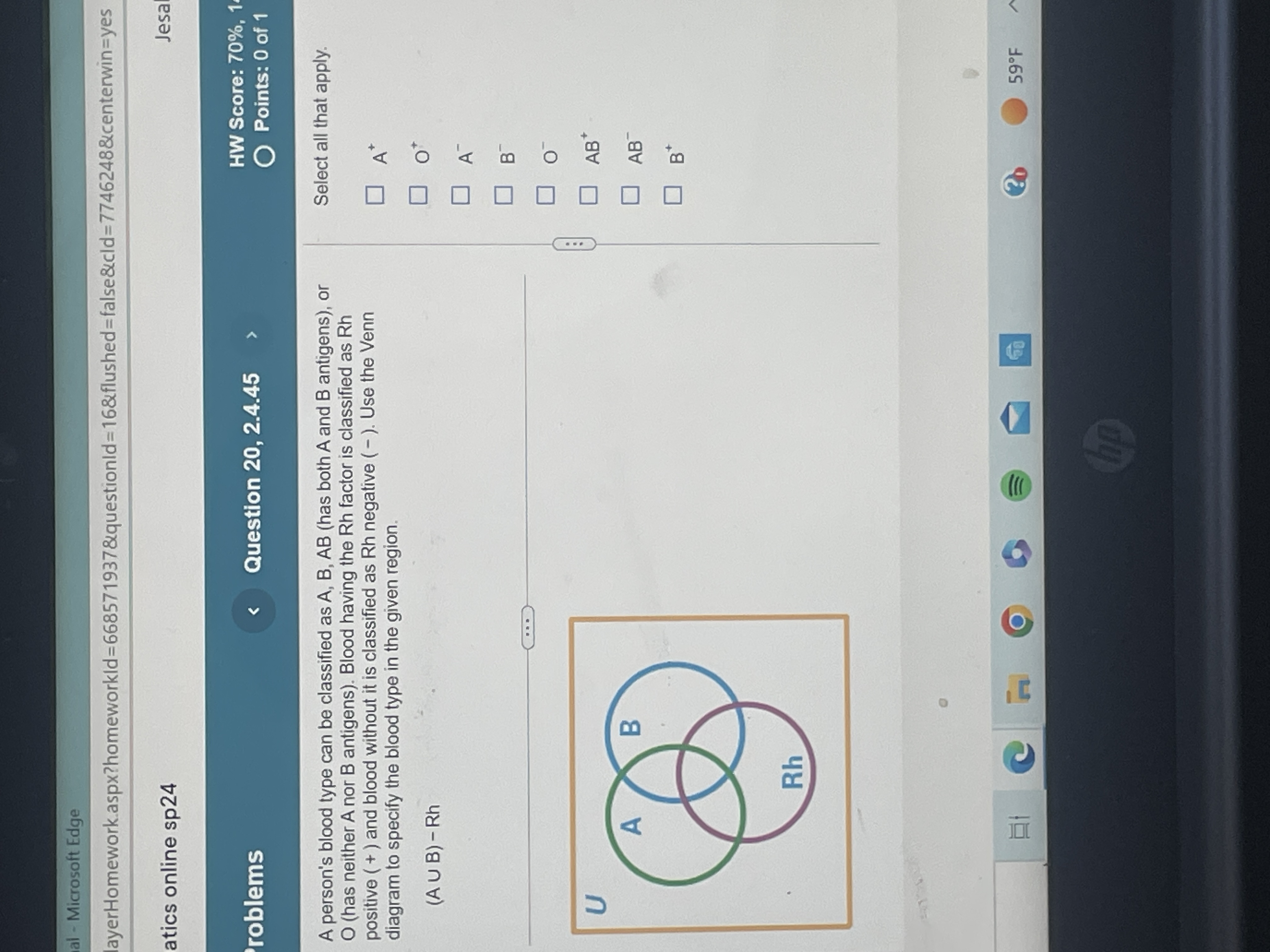 Solved A person's blood type can be classified as | Chegg.com