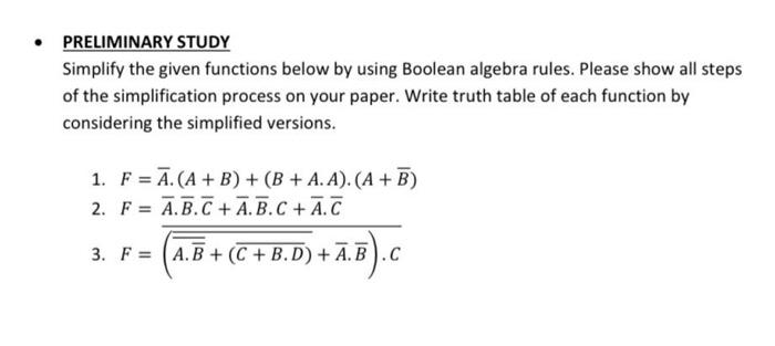 Solved PRELIMINARY STUDY Simplify the given functions below | Chegg.com