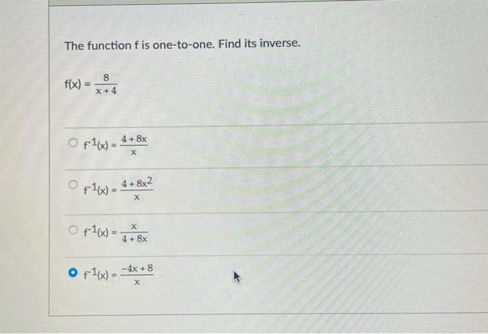 find the inverse of the one-to-one function. f(x) = (x - 4)3