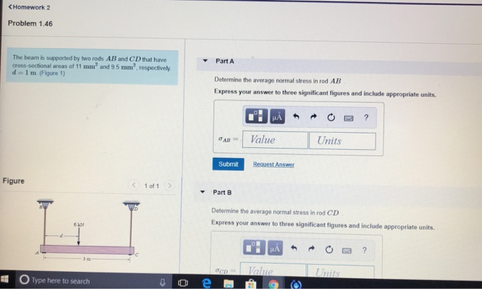 Solved Homework 2 Problem 1.46 Part A The beam is supported | Chegg.com