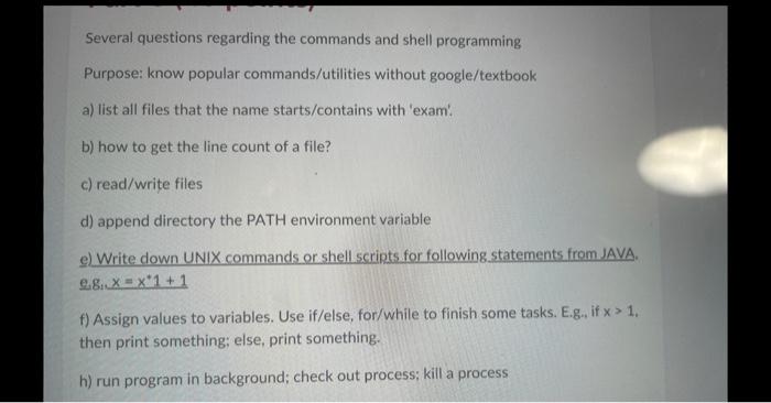 Solved Several questions regarding the commands and shell | Chegg.com