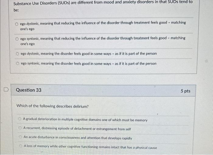 Solved Substance Use Disorders (SUDs) are different from | Chegg.com