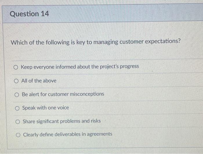Solved Which of the following is key to managing customer | Chegg.com