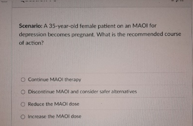 Solved Scenario: A 35-year-old female patient on an MAOI | Chegg.com
