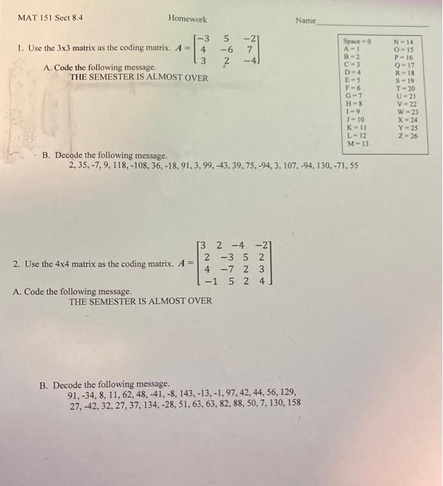 1. Use the 3×3 matrix as the coding matrix. | Chegg.com
