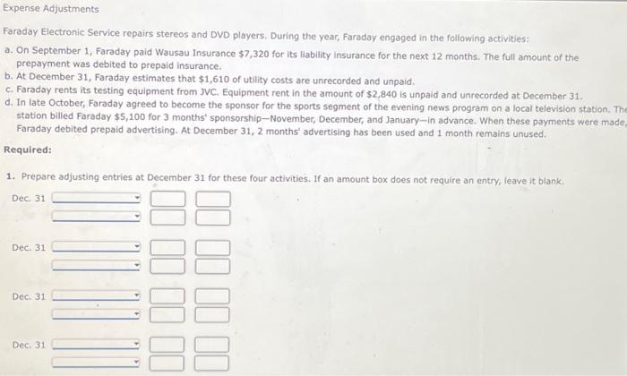 Solved Expense Adjustments Faraday Electronic Service | Chegg.com