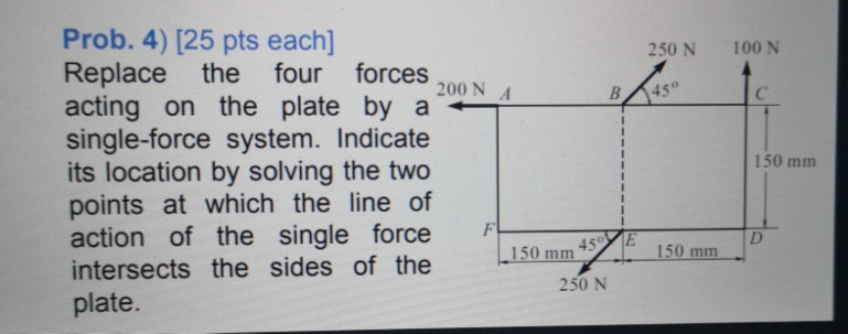 Solved 250 N 100 N В. 450 С - 1 150 mm Prob. 4) [25 pts | Chegg.com