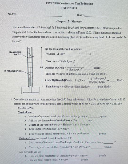Solved 1. Determine the number of 8-inch-high by 8-inch-wide | Chegg.com