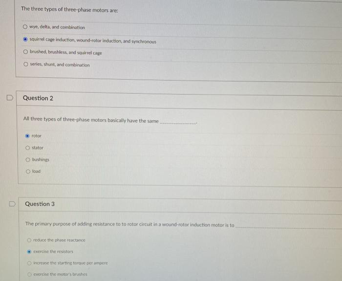 Solved The Three Types Of Three-phase Motors Are: O Wye, 