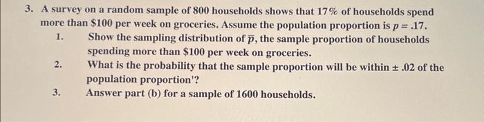 Solved 3. A survey on a random sample of 800 households | Chegg.com