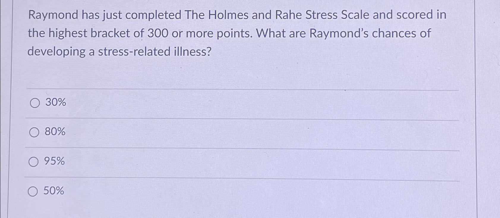 Solved Raymond has just completed The Holmes and Rahe Stress | Chegg.com