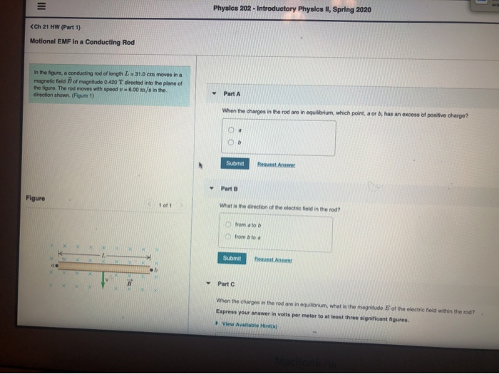 Solved Physics 202 - Introductory Physics II, Spring 2020 | Chegg.com