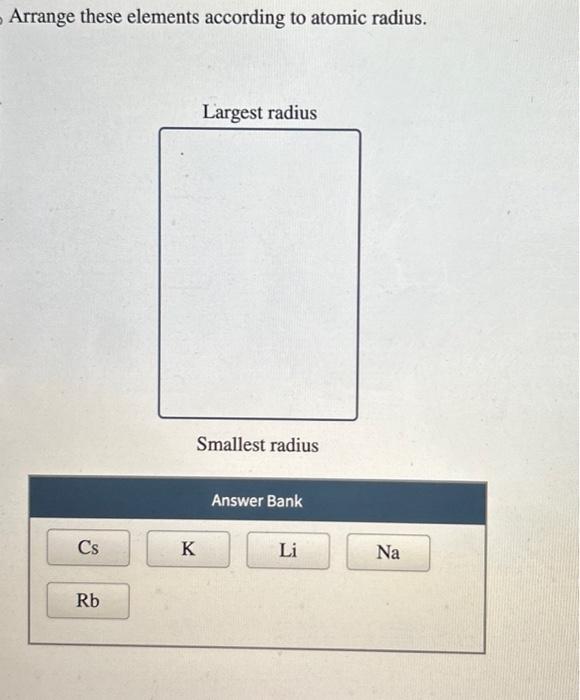 Solved Arrange these elements according to atomic radius. | Chegg.com