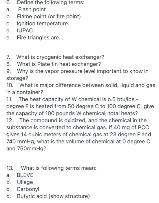 Solved 6. Define the following terms a. Flash point b.