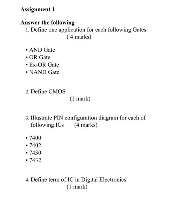 Solved Assignment 1 Answer the following 1. Define one | Chegg.com