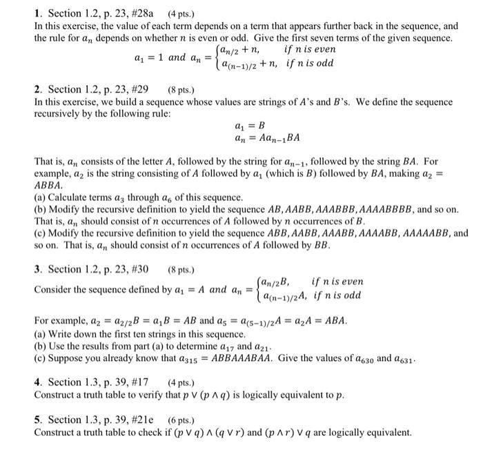 Solved 1. Section 1.2 , p. 23,#28a (4 pts.) In this | Chegg.com