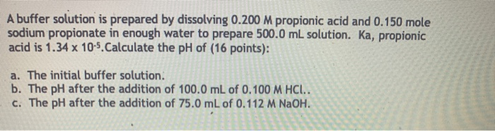 Solved A buffer solution is prepared by dissolving 0.200 M | Chegg.com