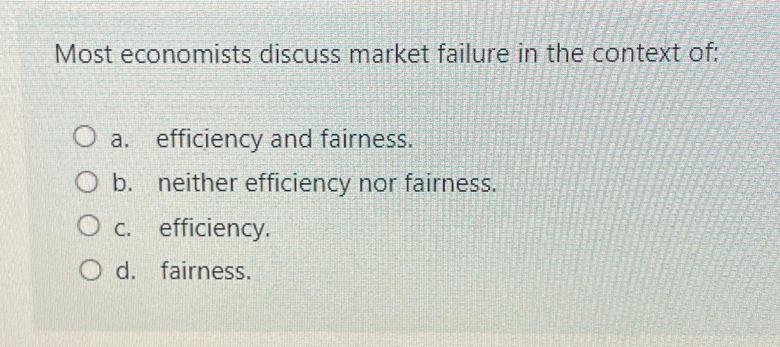 Solved Most Economists Discuss Market Failure In The Context | Chegg.com