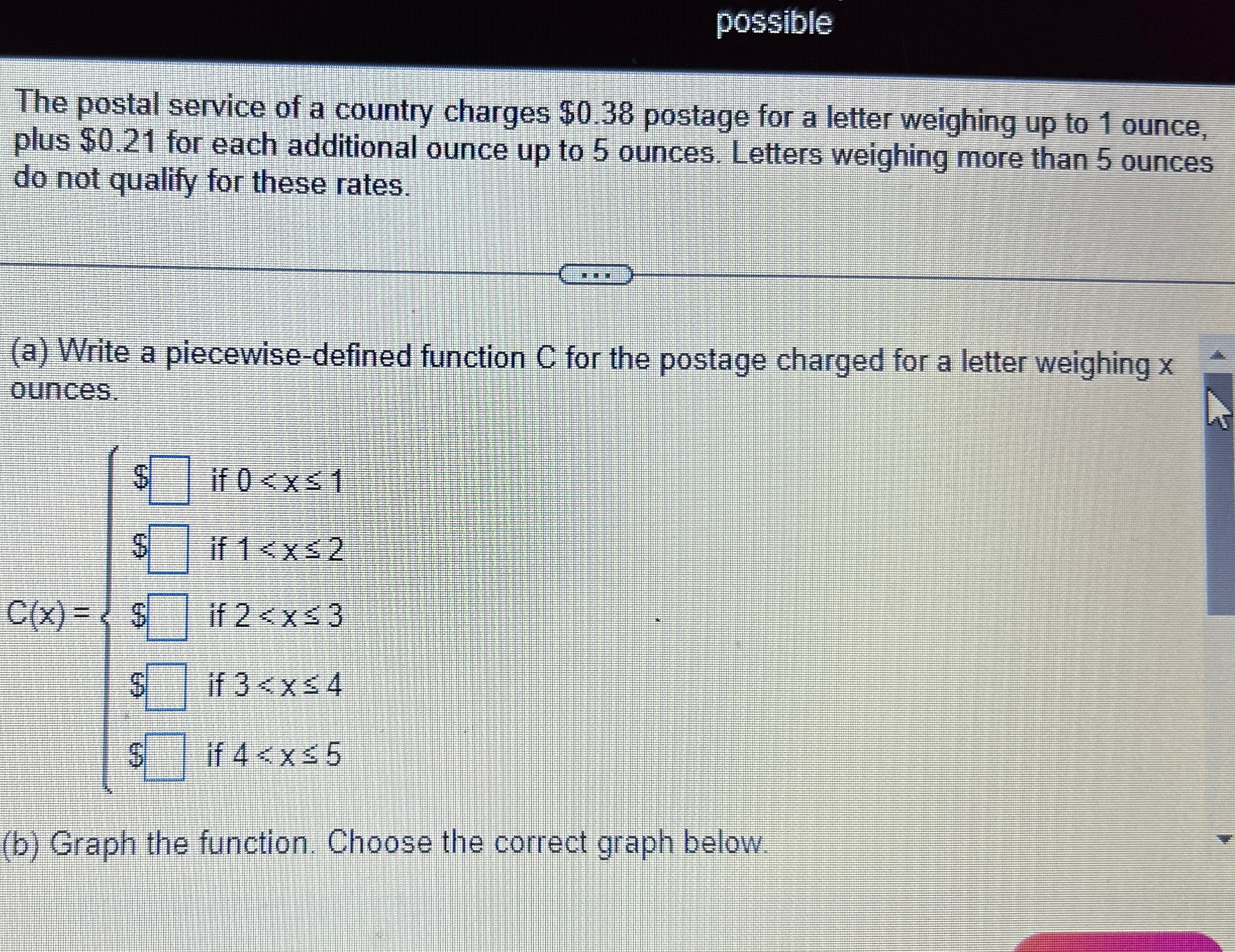 Solved possibleThe postal service of a country charges $0.38 | Chegg.com