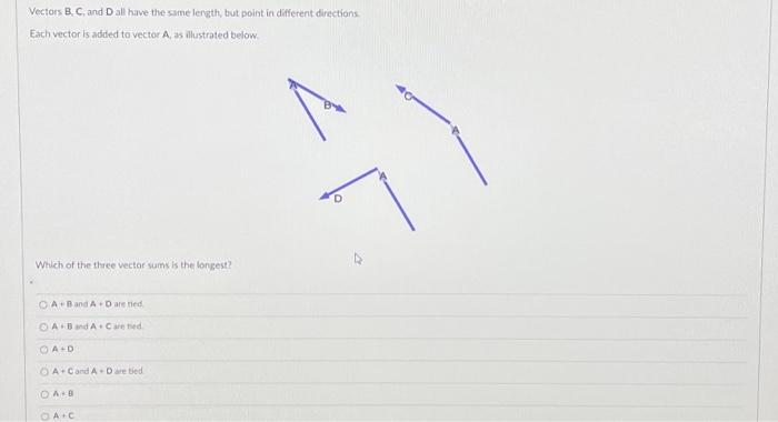 Solved Vectors B, C, and D all have the same length, but | Chegg.com