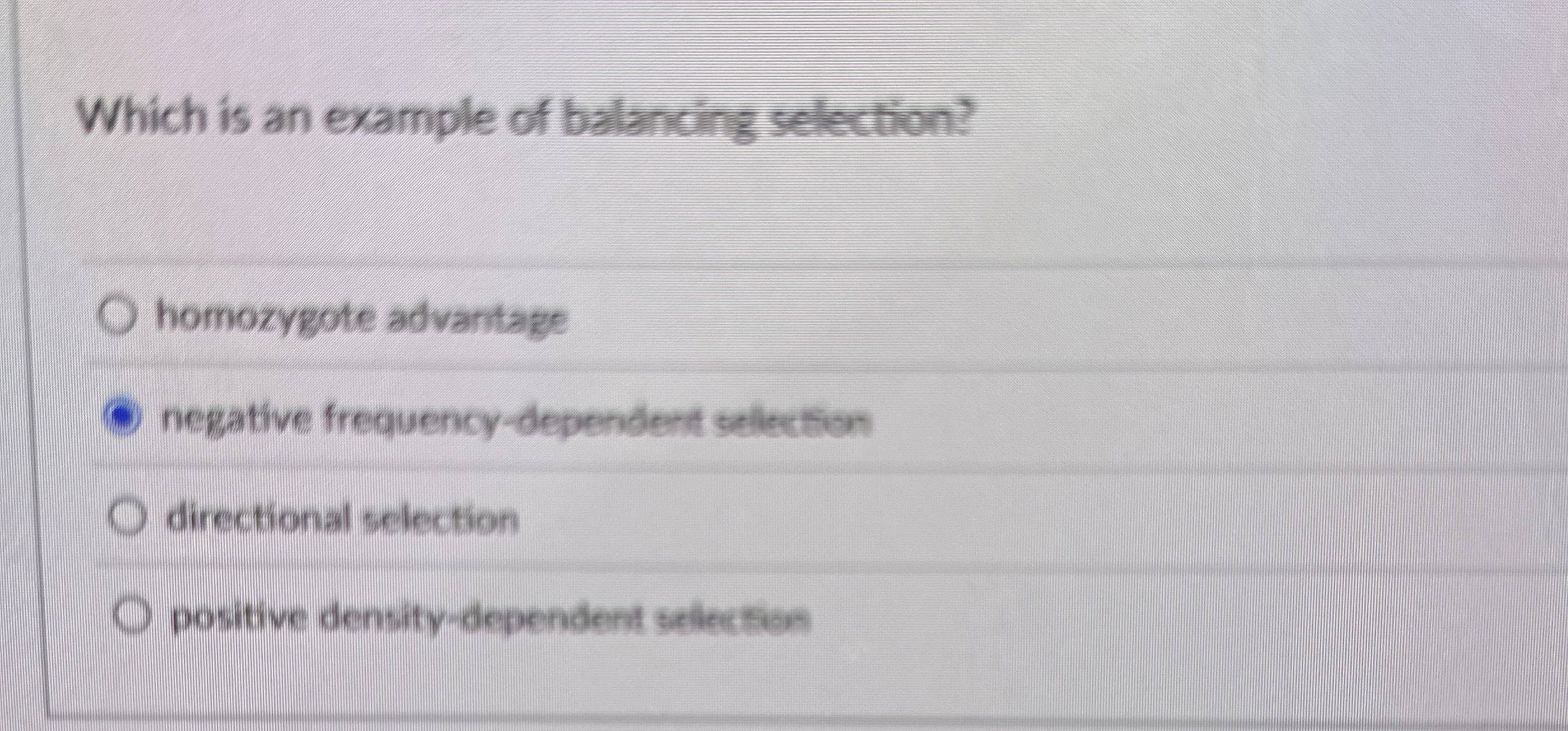 Solved Which is an example of balancing selection?homozygote | Chegg.com