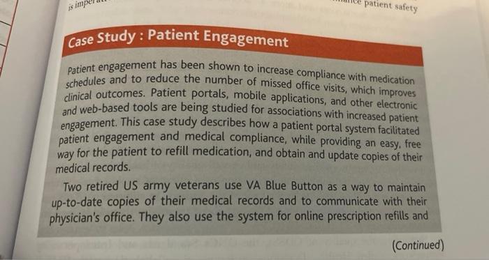 Solved Is Imp Patient Safety Case Study: Patient Engagement | Chegg.com