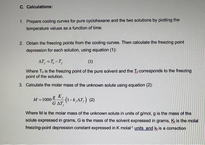 Solved Experiment: Cryoscopic Determination of Molar MassI | Chegg.com