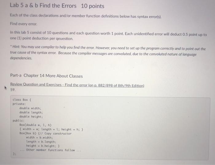 Solved Lab 5 a & b Find the Errors 10 points Each of the | Chegg.com
