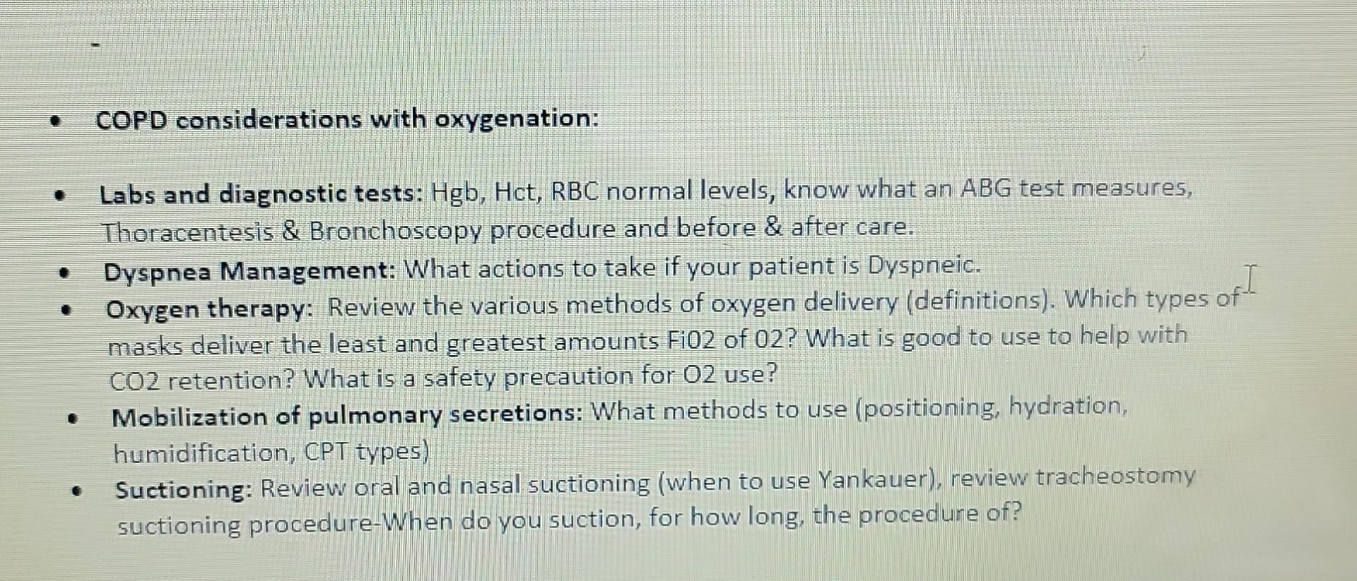  COPD considerations with oxygenation Labs and