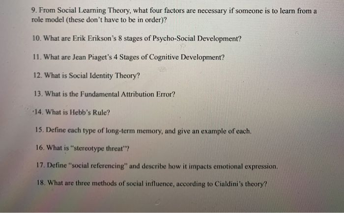 Solved 9. From Social Learning Theory what four factors are