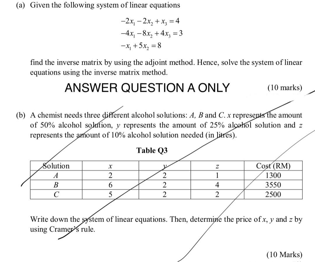 Solved (a) Given the following system of linear equations + | Chegg.com