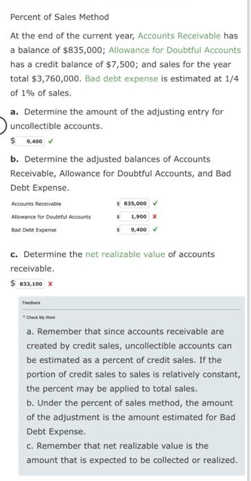 Solved Percent of Sales Method At the end of the current | Chegg.com