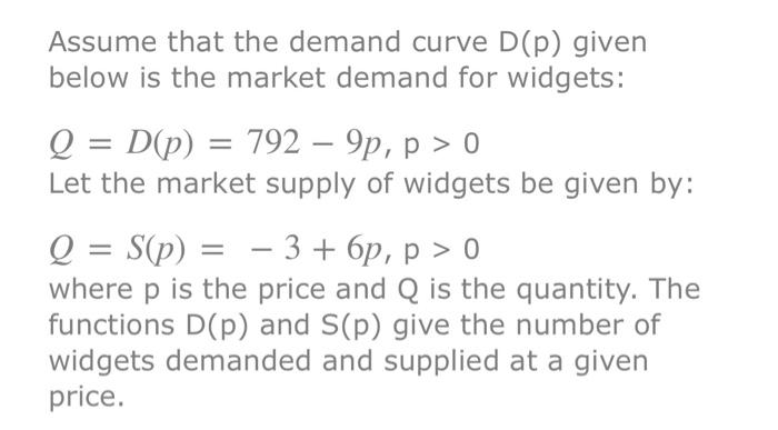 Solved Assume that the demand curve D(p) given below is the | Chegg.com