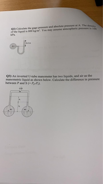 Solved Q2) Calculate the gage pressure and absolute pressure | Chegg.com