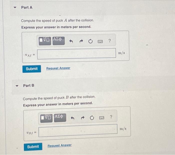Solved A hockey puck B, rests on a smooth surface of ice and