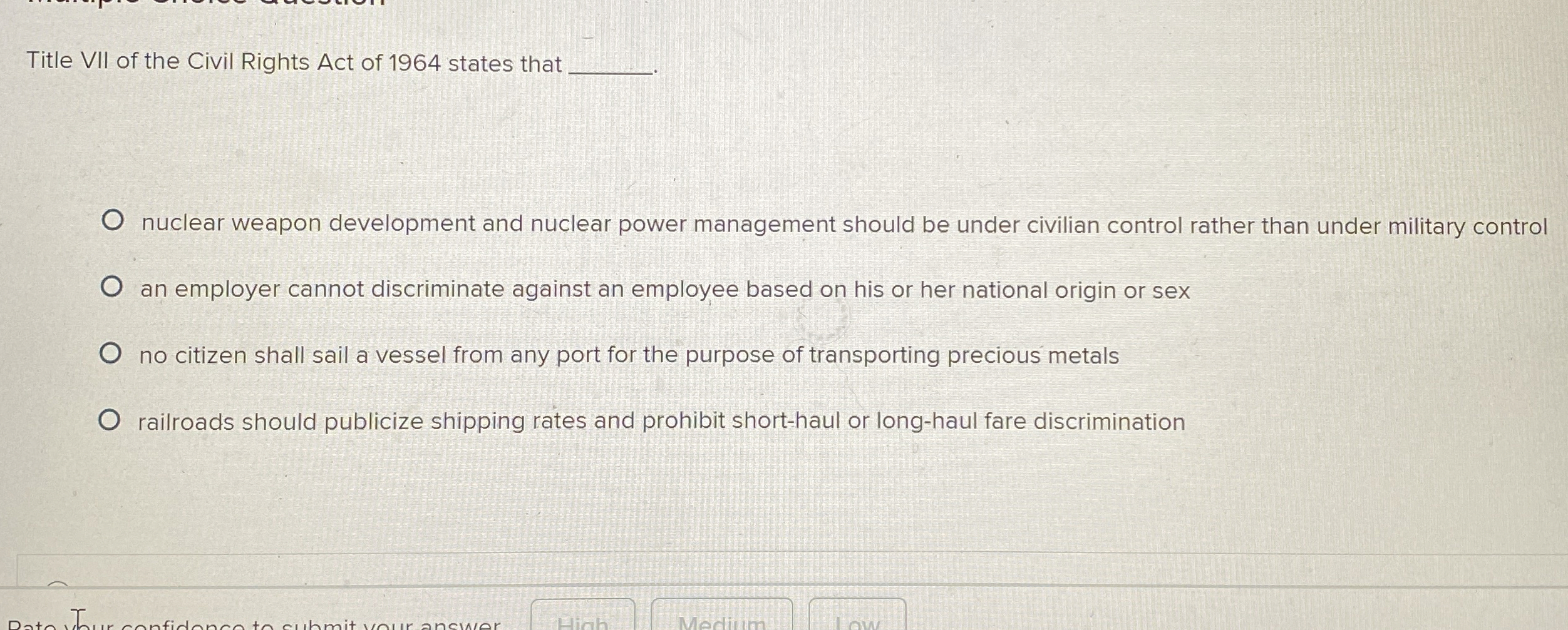 Solved Title VII of the Civil Rights Act of 1964 ﻿states | Chegg.com