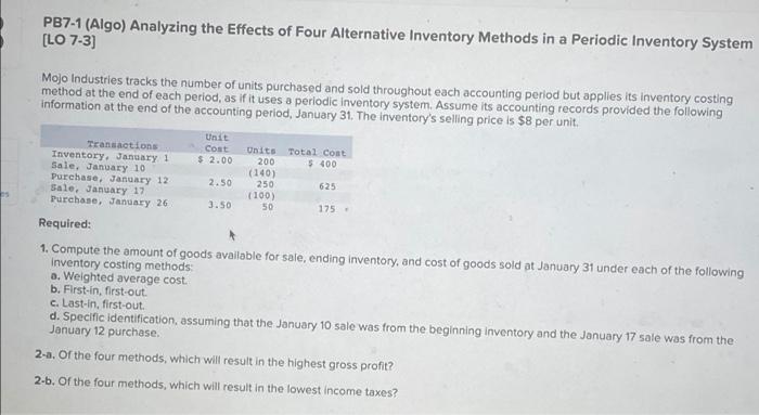 Solved 2-b. Of the four methods, which will result in the | Chegg.com