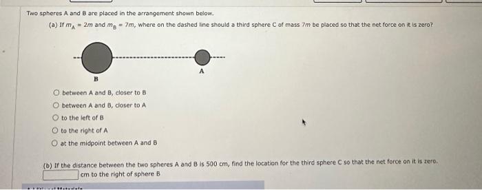 Solved Two Spheres A And B Are Placed In The Arrangement | Chegg.com