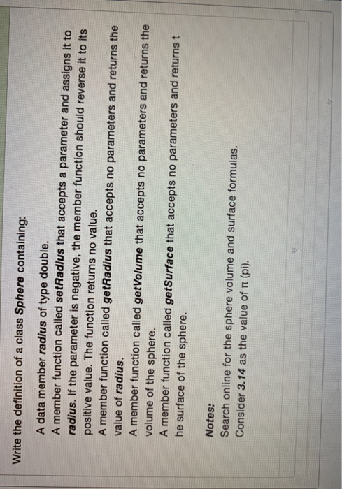 Solved Write the definition of a class Sphere containing: A | Chegg.com
