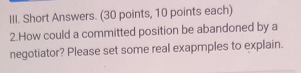 Solved III. Short Answers. ( 30 points, 10 points each) 3. | Chegg.com