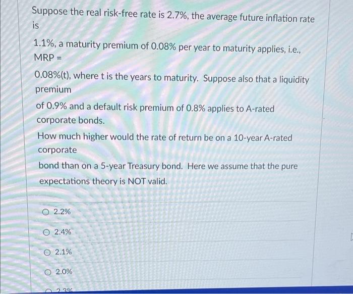 Solved Suppose the real risk-free rate is 3.5%, the average | Chegg.com