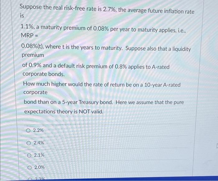 Solved Suppose The Real Risk-free Rate Is 3.5%, The Average | Chegg.com