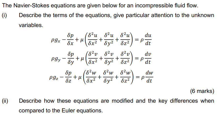 Solved The Navier-Stokes equations are given below for an | Chegg.com