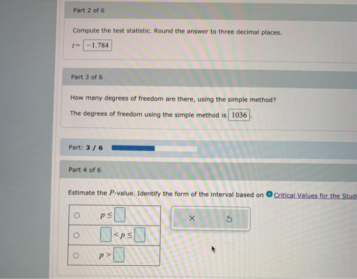 Solved Part 2 of 6 Compute the test statistic. Round the | Chegg.com