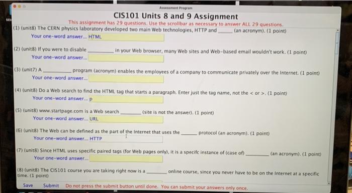 Solved Program CIS 101 Units 8 and 9 Assignment This | Chegg.com